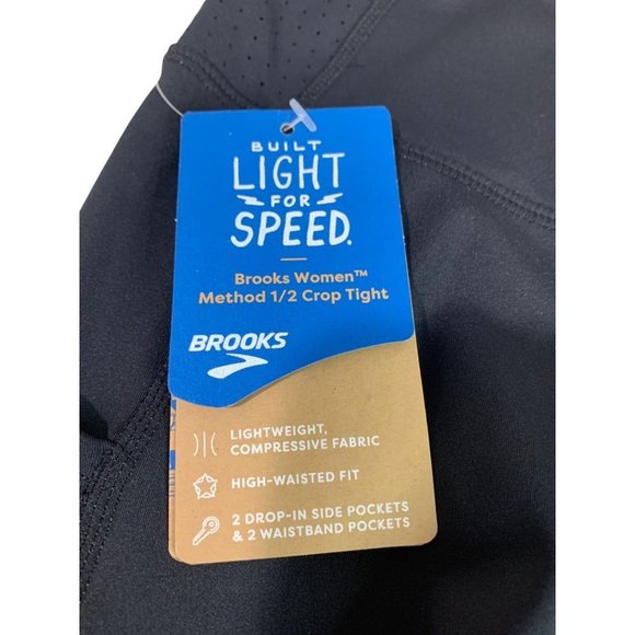 XS Brooks Women's New Black 1/2 Crop Tight High Waist Compression Leggings - Picture 10 of 13